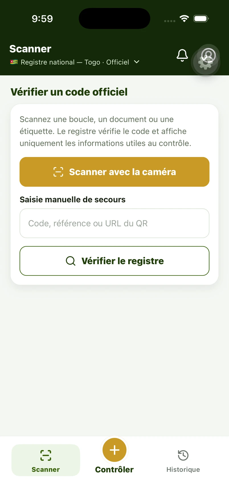 Écran réel d’IDARAF Contrôles, avec sa navigation et ses actions métier.