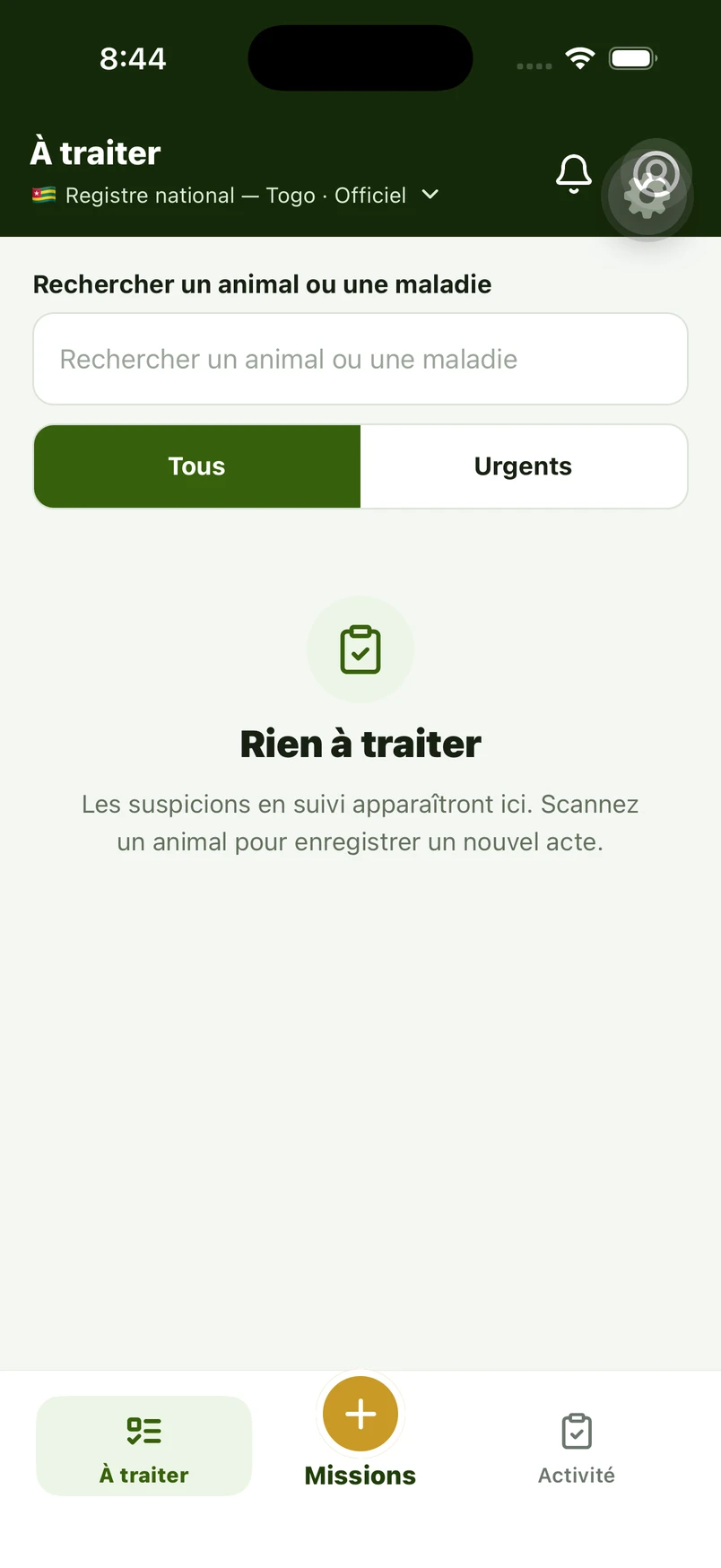 Écran réel d’IDARAF Sanitaire, avec sa navigation et ses actions métier.